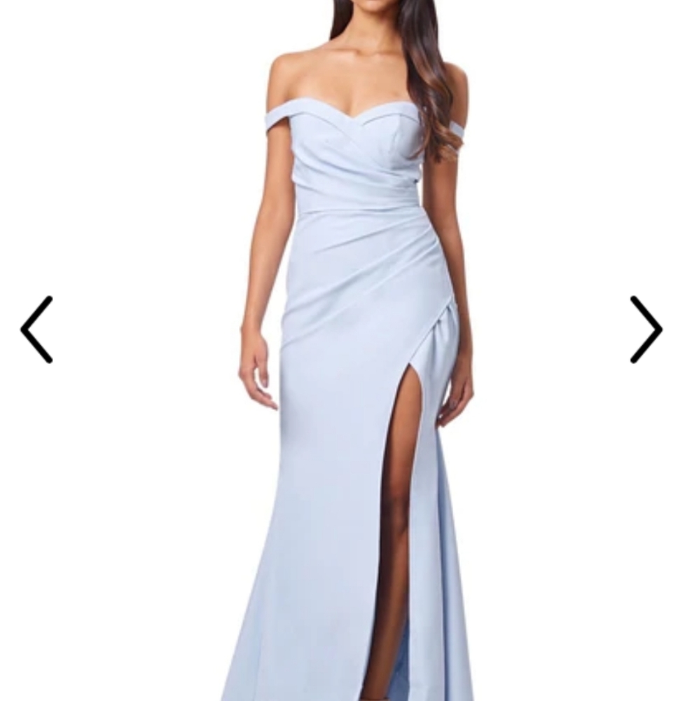Bluebell Bardot Maxi Dress with Thigh Split and Button Back